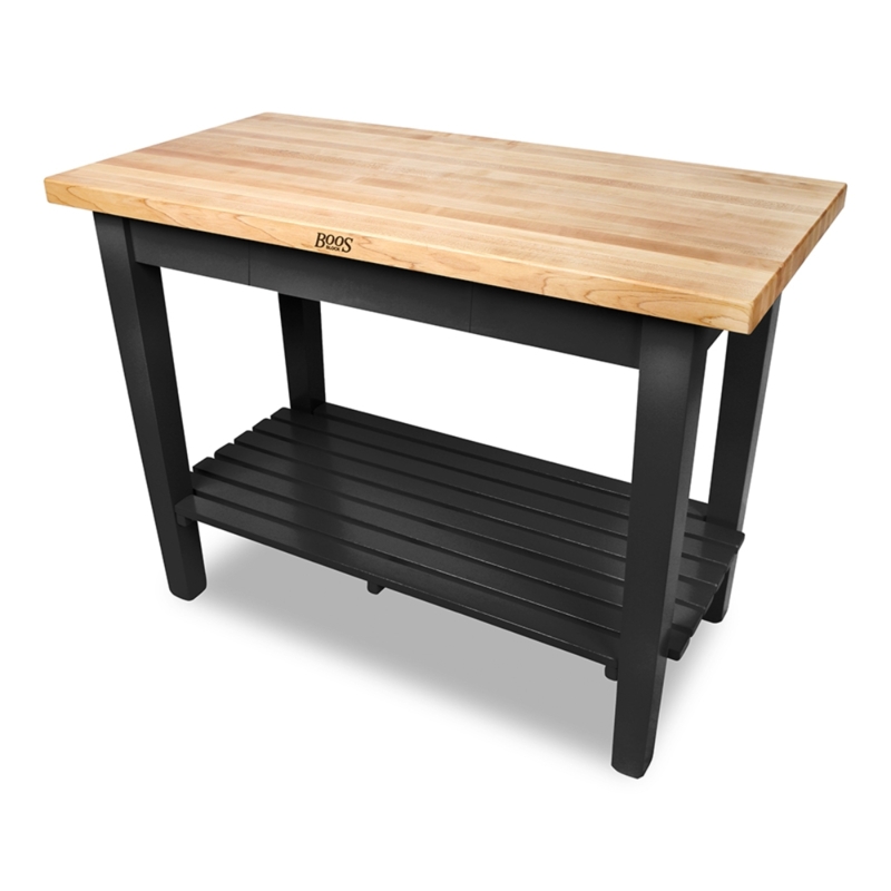 Black Butcher Block Island with Slatted Shelf and Tapered Legs