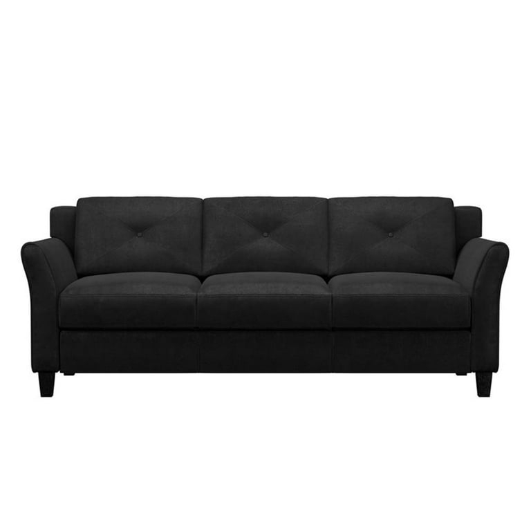 Black Button Tufted Sofa with Curved Flared Arms