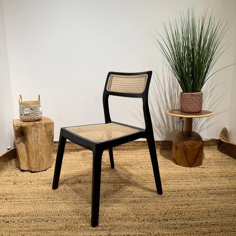 Black Cane Back Dining Chair, Armless Modern Rattan Kitchen Seating
