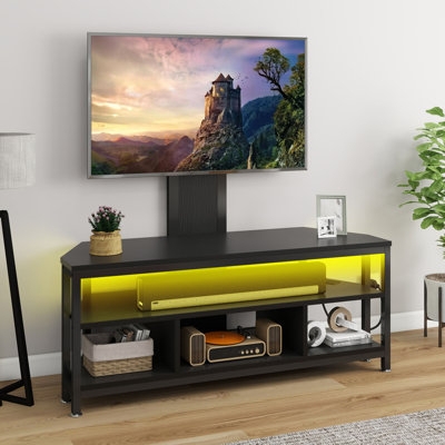 Black Corner TV Stand with Mount LED Backlight Industrial Media Console