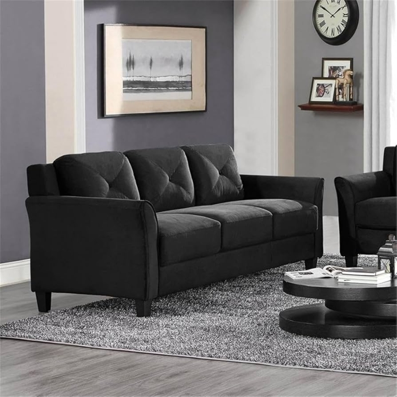 Black Diamond Tufted Sofa with Tapered Legs and Track Arms