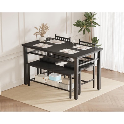 Black Dining Set Under Table Storage Bench and Chair Combo
