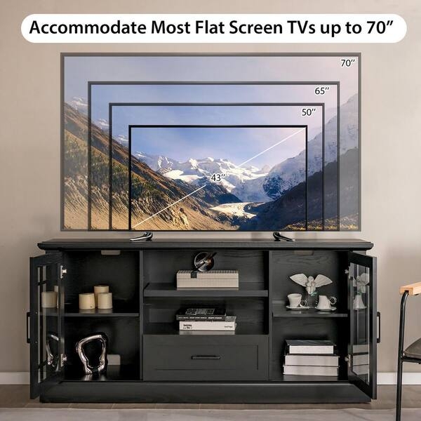 Black Farmhouse TV Stand featuring Glass Mullion Doors