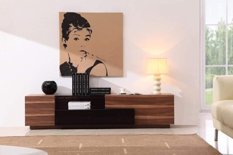 Black Gloss Media Console with Asymmetrical Design & Low Profile