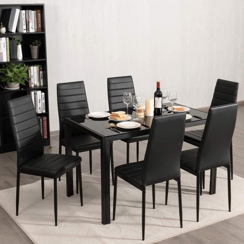 Black High Back Channel Tufted Dining Chairs with Metal Legs