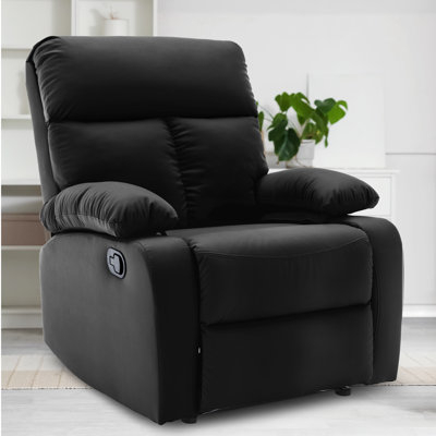 Black Leather Like Manual Recliner with Split Backrest