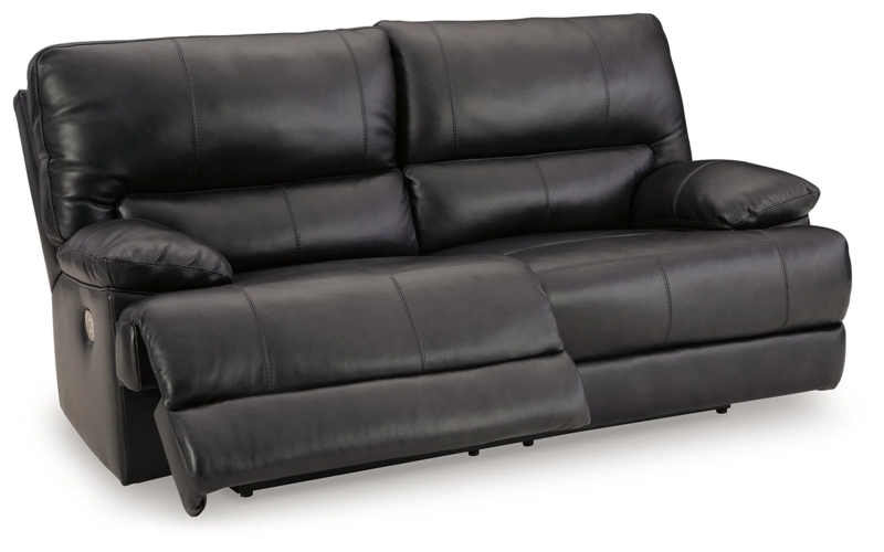 Black Leather Power Reclining Sofa with Adjustable Headrests