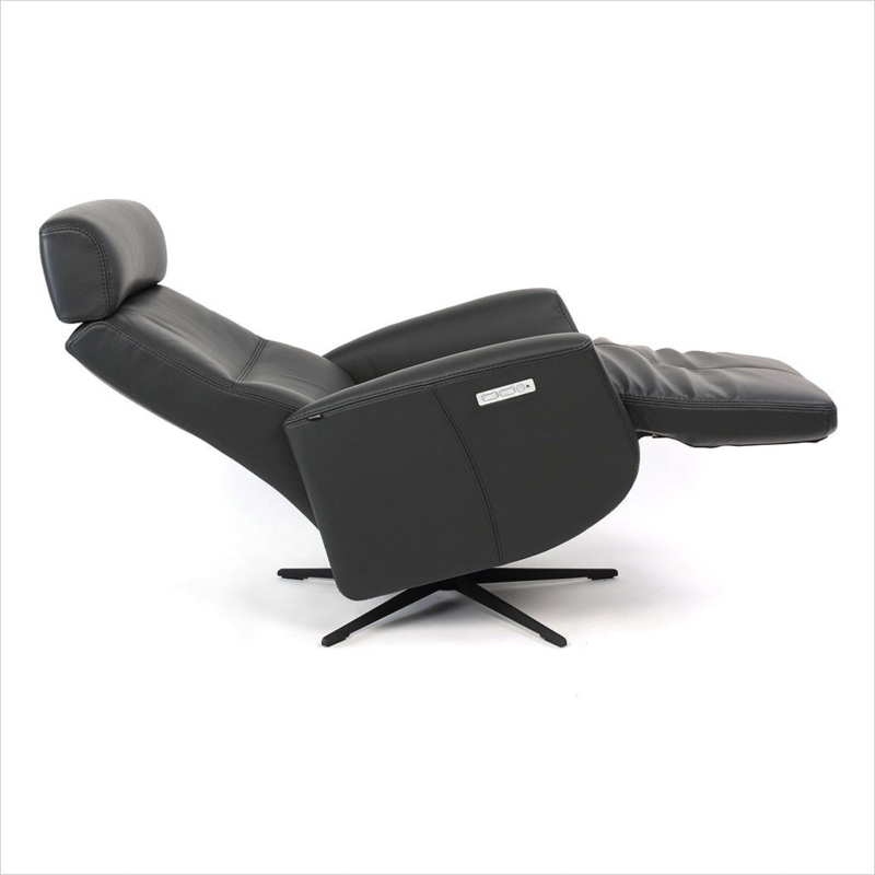 Black Leather Swivel Recliner with Star Base and Footrest