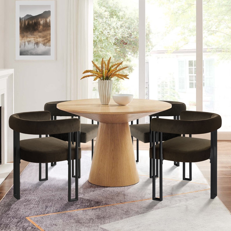Black Metal Frame Dining Chairs with Conical Base Table