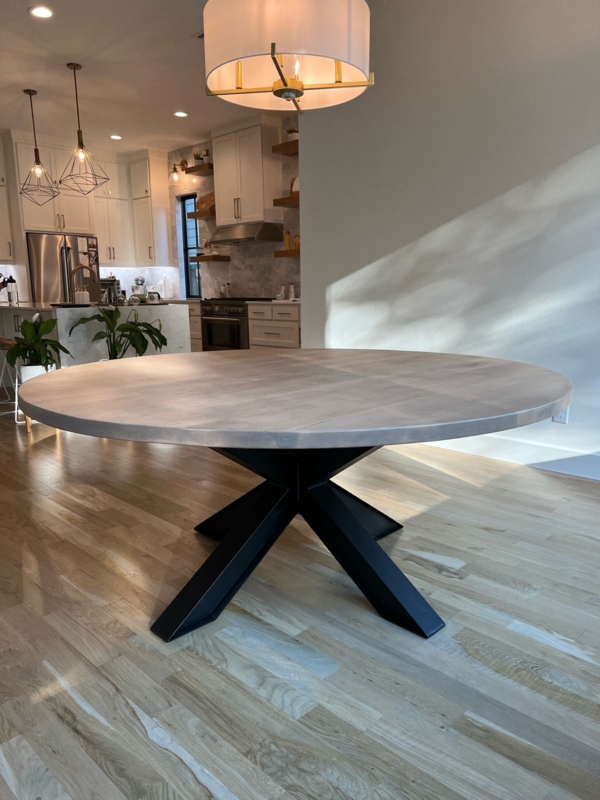 Black Metal Spider Base Round Dining Table with Wood Top