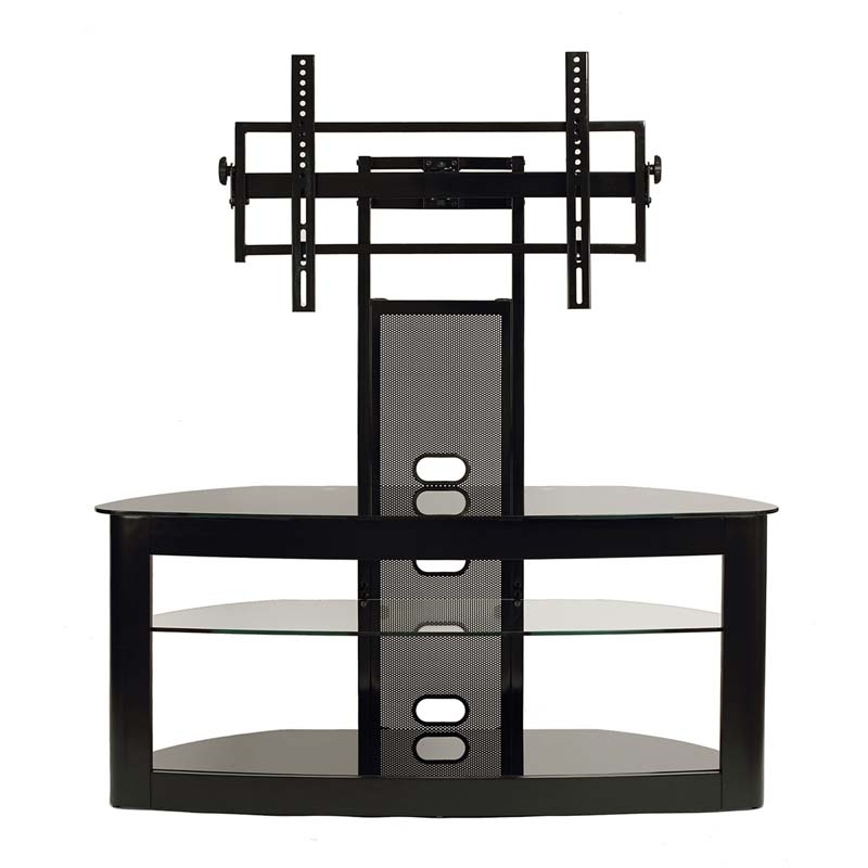 Black Metal TV Stand with Mount and Mesh Cable Panel