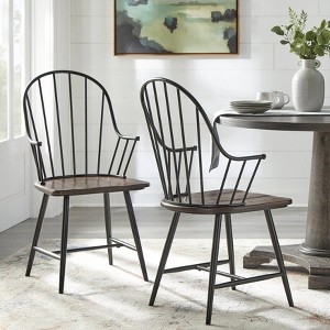 Black Metal Windsor Chair with Espresso Wood Seat and Arms