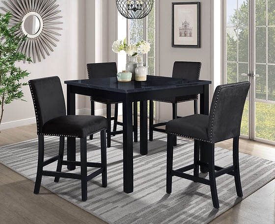 Black Monochrome Dining Set Nailhead Trim Square Table