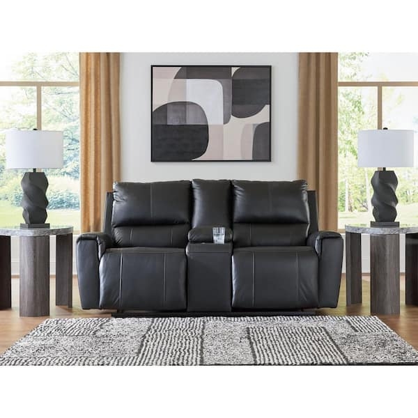 Black Reclining Loveseat with Console, Cup Holders, Matte Finish