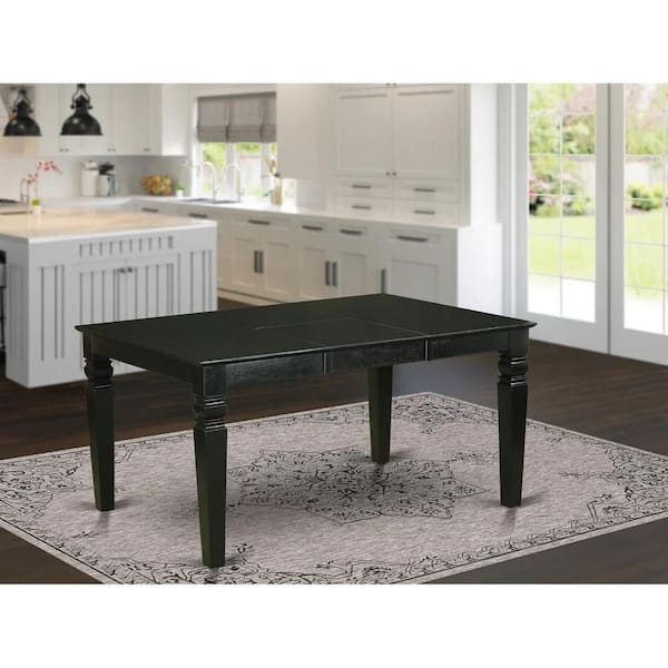 Black Rectangular Dining Table with Turned Legs and Butterfly Leaf