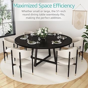 Black Round Dining Table with Modern X-Shaped Pedestal Base