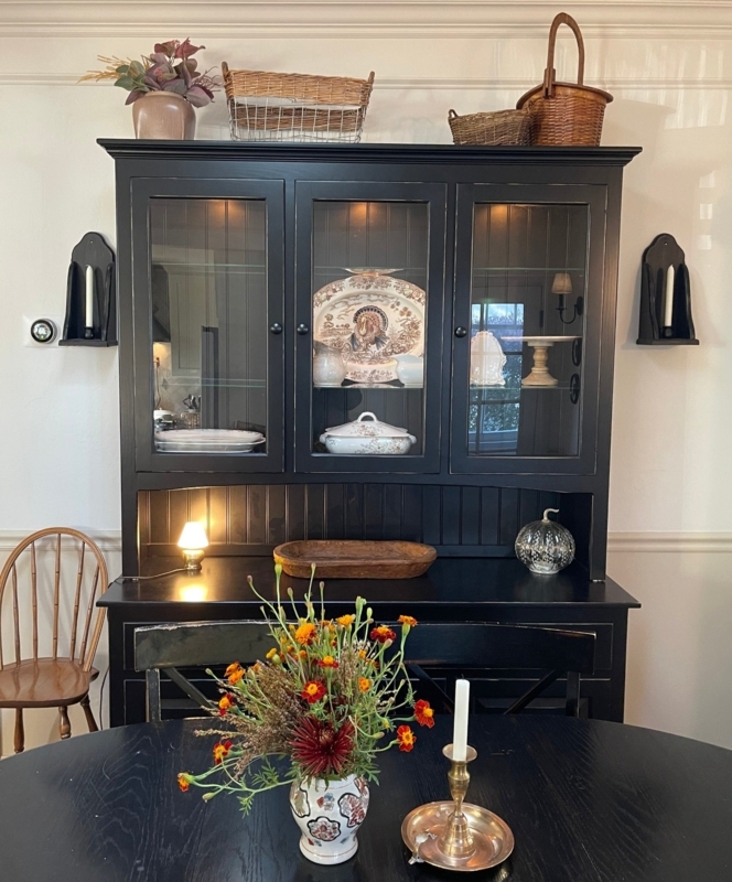 Black Shaker Hutch 60 Inch Wide Beadboard Backing