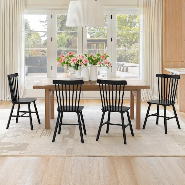 Black Spindle Armless Dining Chair with Tapered Legs