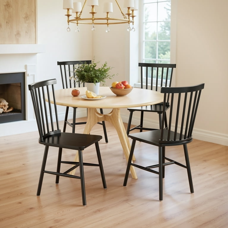 Black Spindle Back Dining Chair with Arched Top Rail