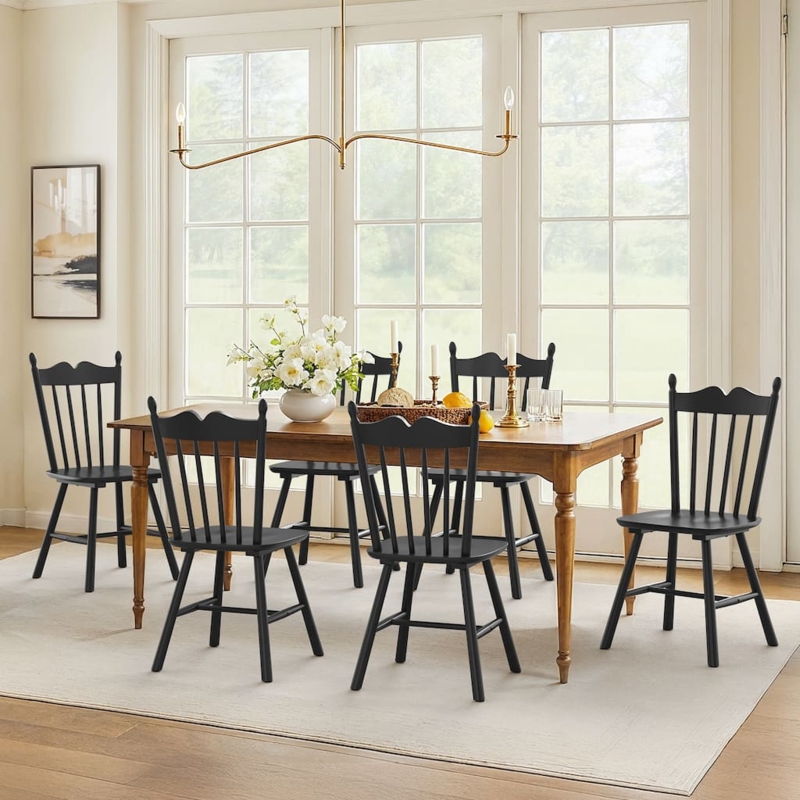 Black Spindle Dining Chair with Unique Scalloped Top Rail