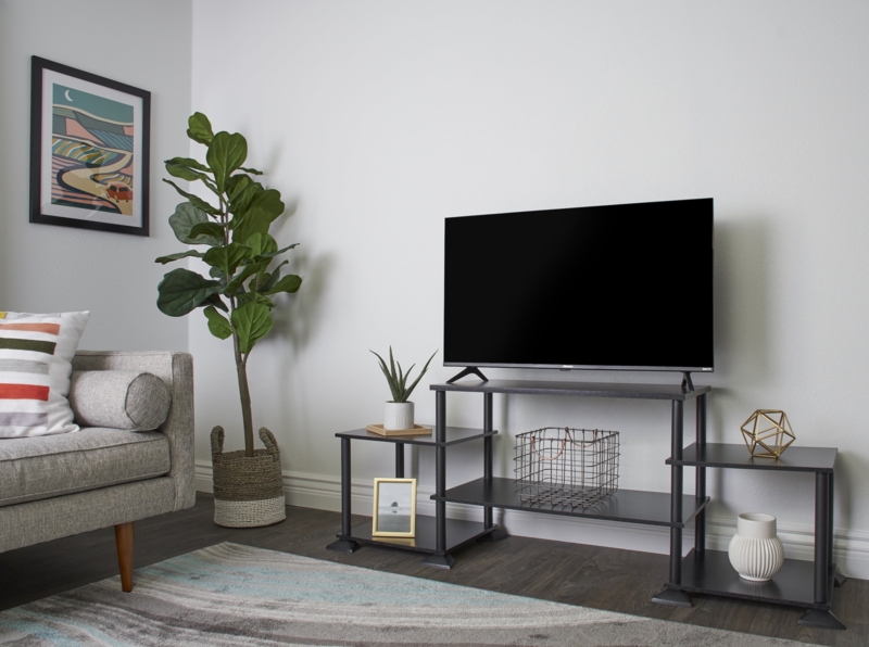 Black TV Stand Multi-Tiered Stepped Shelves Modern