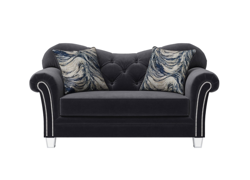Black Velvet Living Room Set Clear Acrylic Legs Nailhead Trim