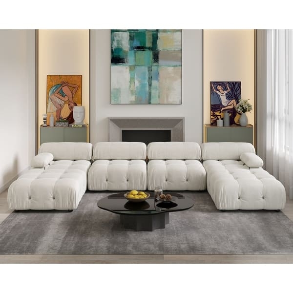 Black Velvet Sectional Sofa, U-Shaped Silhouette, Modular