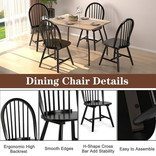 Black Windsor Dining Chair with H-Shaped Crossbar Base