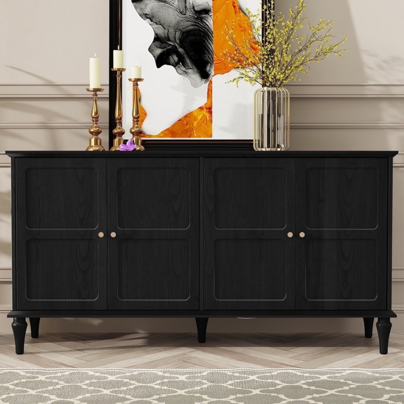 Black Wood Grain Sideboard featuring Recessed Door Panels