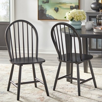 Black Wooden Side Chair with Arched Spindle Back
