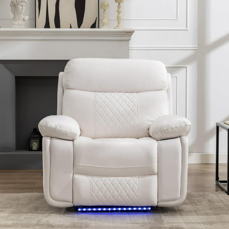 Blue LED Power Recliner with Diamond Quilting, Quilted Leather Armchair