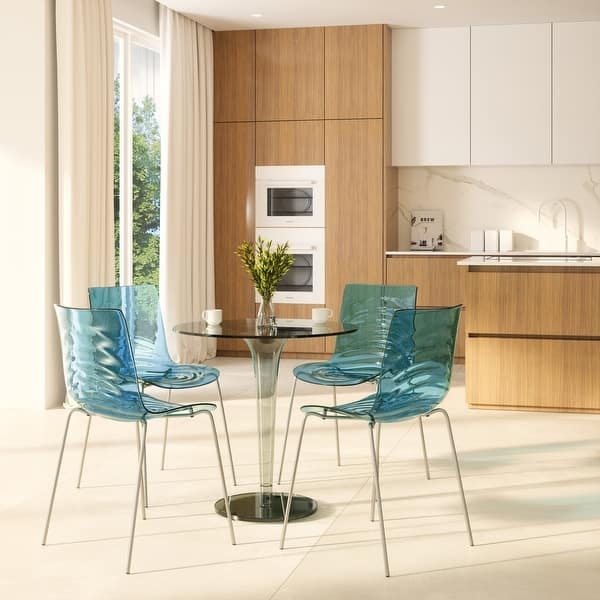 Blue Transparent Acrylic Dining Chair with Unique Ripple Texture Back