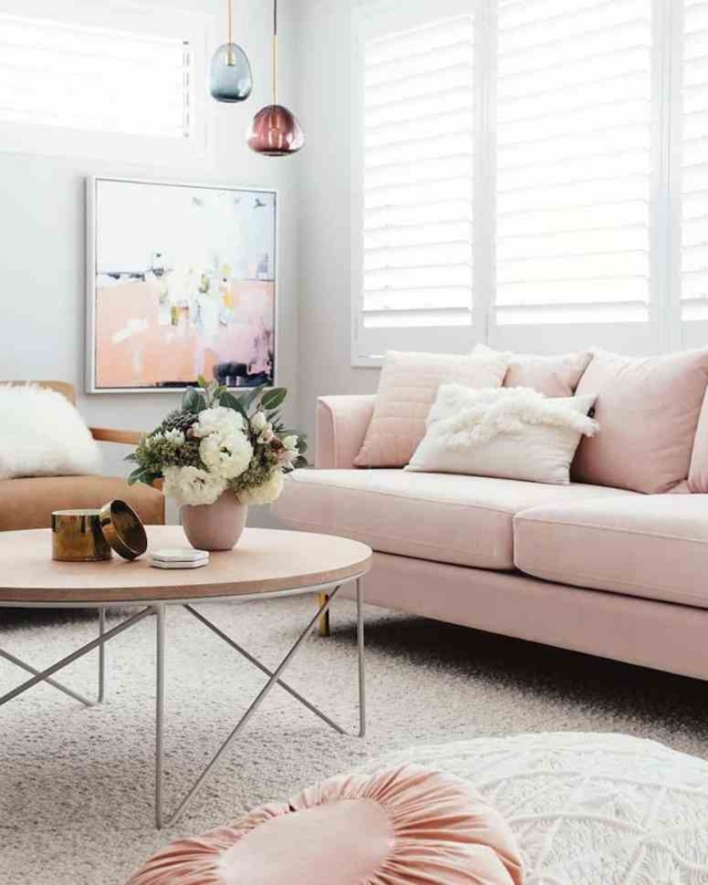 Blush Sofa Contemporary Style Geometric Wire Coffee Table Base