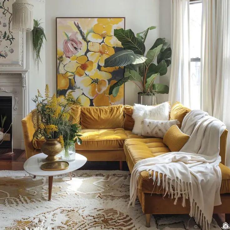 Bohemian Chic Velvet Sectional Sofa with Tufted Seat and Tapered Legs