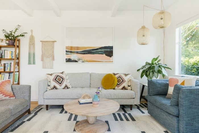 Boho-Chic Gray Sofa with Tapered Wooden Legs