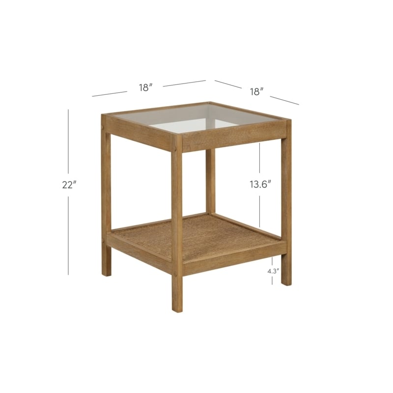 Boho Rustic Solid Wood Rattan Side End Table Glass Top | Nathan James