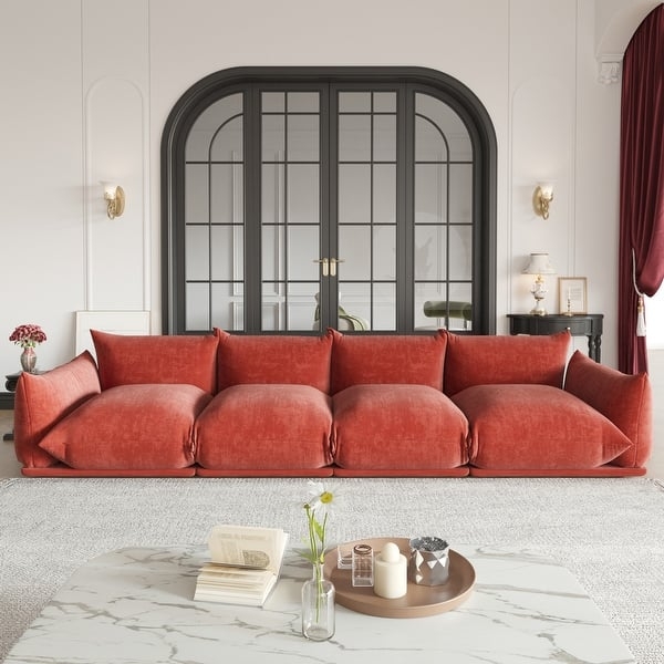 Bold Orange Chenille Modular Sectional Sofa Mid-Century Modern