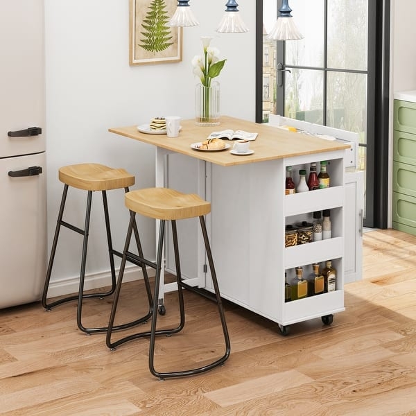 Breakfast Bar Set with Drop Leaf, Stools, and Side Storage
