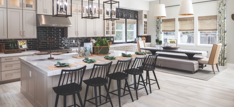 Breakfast Nook Black Spindle Stools Woven Shades Modern Farmhouse