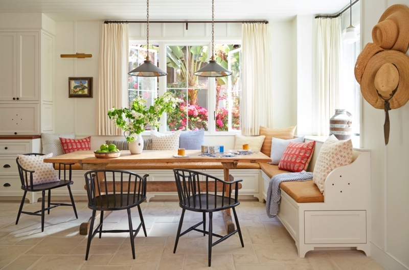 Breakfast Nook Built-In Banquette Black Spindle Chairs