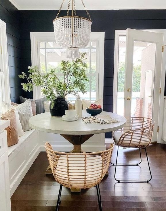 Breakfast Nook Dining Set with Stone Top Table and Rattan Chairs
