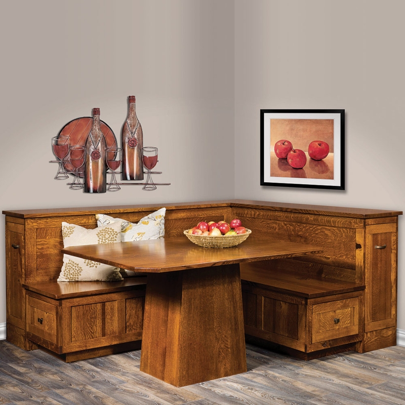 Breakfast Nook Integrated Storage Honey Stain L-Shaped Bench