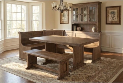 Breakfast Nook Set Distressed Wood Finish Trestle Dining Table