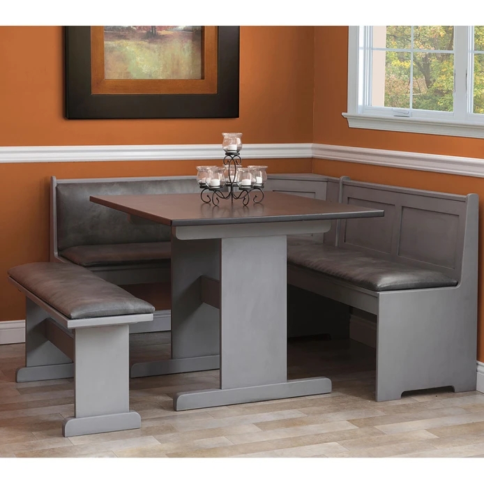 Breakfast Nook Set Gray and Brown Contrast Corner Wrap Bench