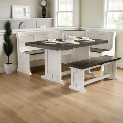 Breakfast Nook Set Rustic Farmhouse Two-Tone with L-Shaped Corner Bench