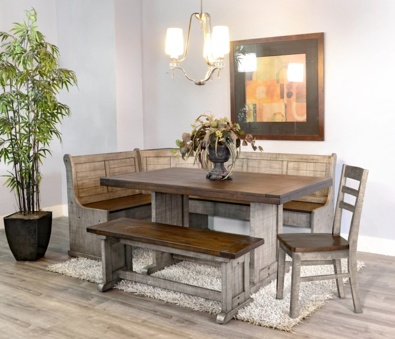Breakfast Nook Set Weathered Grey Wash Two-Tone Contrast