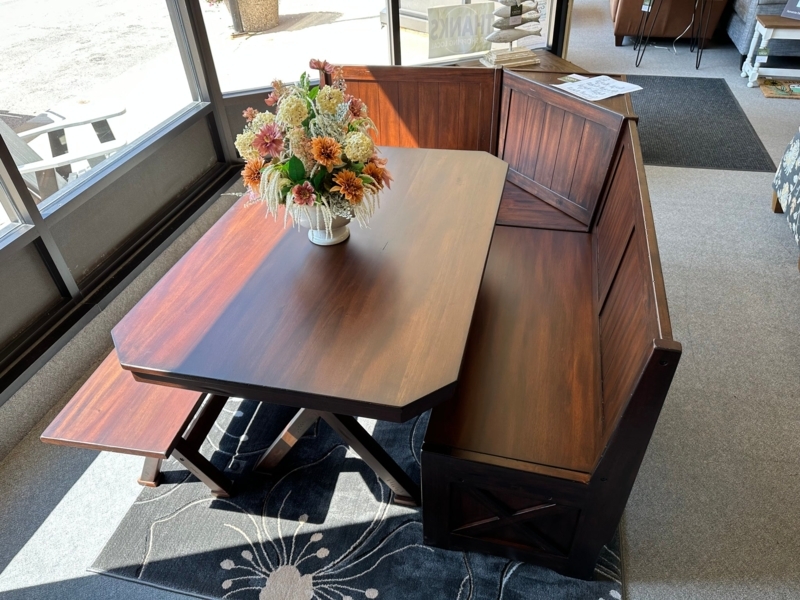 Breakfast Nook Set X-Base Table Paneled Back Wood Toned
