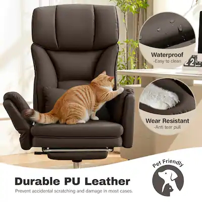 Brown Leather Like Ergonomic Office Chair with Footrest