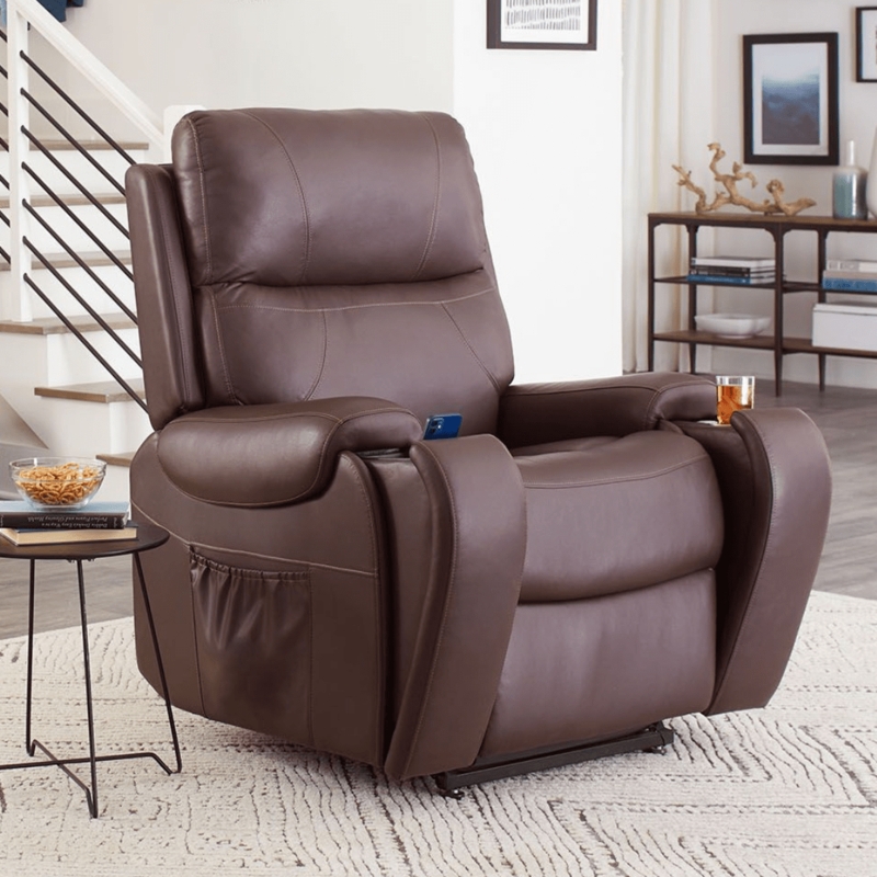 Brown Power Recliner with Cup Holders and Side Pocket