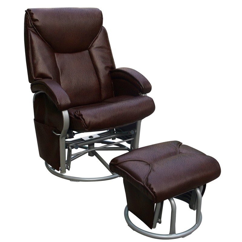 Brown Swivel Glider Recliner Set featuring Convenient Side Pocket